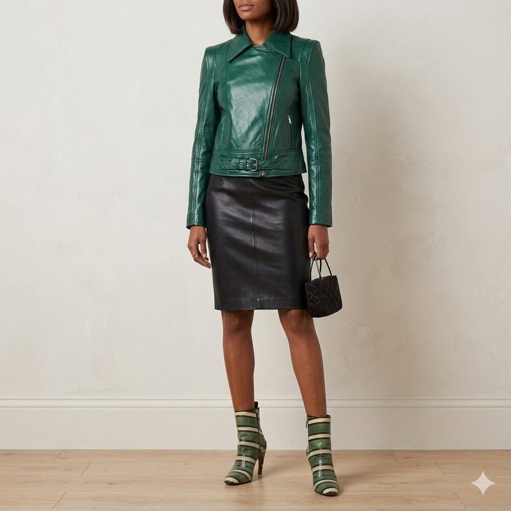 Bird by Juicy Couture Green Leather Moto Jacket